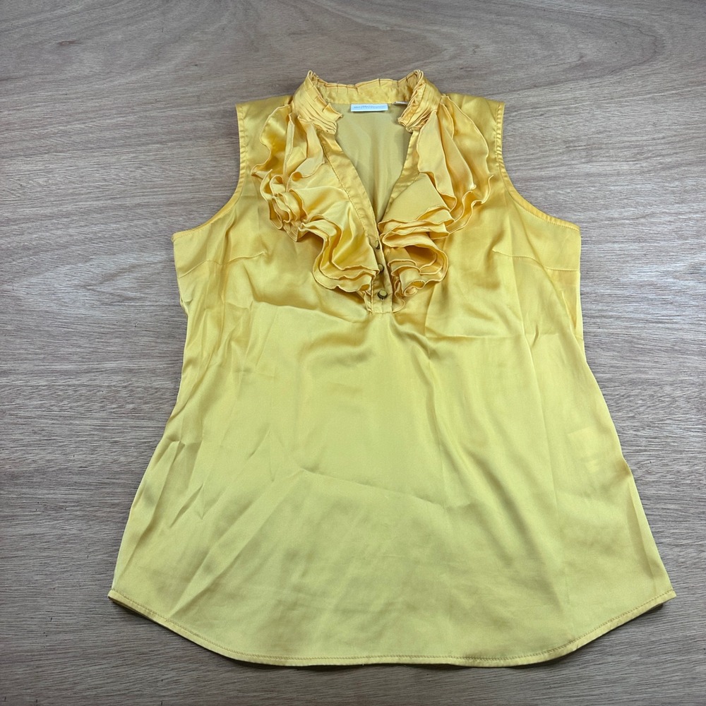 New York & Company Stretch Small Mustard‎ Yellow Ruffle Sleeveless Top
